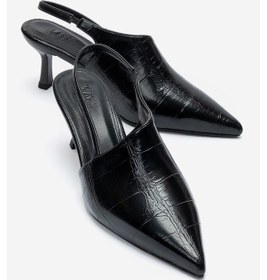 Resim Luvishoes Yarel Siyah Baskı Kadın Topuklu Ayakkabı 