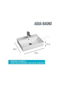 Resim Aqua Bagno Plan Seramik Tezgah Üstü Kare Çanak Lavabo 55 x 45 CM 