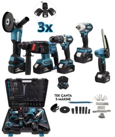 Resim BRANZEG Beşli 5'Li Şarjlı Matkap Seti Spiral Hilti Budama Somun Sıkma Kömürsüz Motor 3X Batarya 