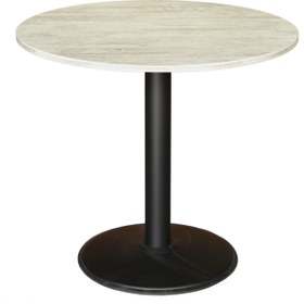 Resim Özer Çelik Yuvarlak Masa Siyah Ayaklı Antik Beyaz Çalışma Masası Yemek Masası 