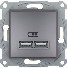 Resim Schneider Asfora Plus Çelik Usb Şarj Prizi 21A Type A Çerçevesiz 