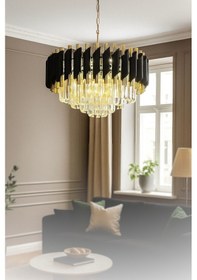 Resim Kuvars Model Gold Kaplama Şık Tarz Kristal Salon Oturma Yemek Odası Hol Antre Avize Gold Kaplama 