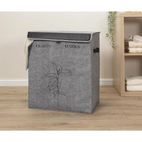 Resim Kapısı Felted Deri Detaylı Lüks Keçe 2 Gözlü Çamaşır Sepeti (2 Gözlü) 