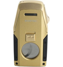 Resim Quantoro Çift Torch Pürmüz Düz Kesici/delicili Gold Metal Puro Çakmağı 