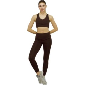 Resim Saucha Kahverengi Tayt Spor Sütyeni Takım 