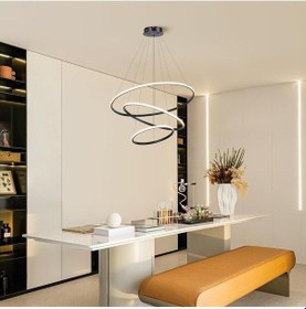 Resim 3 Halkalı Led Sarkıt Lamba, Avize, Ayarlanabilir, Dim Edilebilir, 52w Modern Tasarım, 20,40,60 Cm Siyah 
