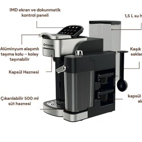 Resim Ox-Pro2 Espresso Kahve Makinesi 20 Bar Kapsül & Öğütülmüş Kahve, Süt Köpürtücü Latte Cappuccino 