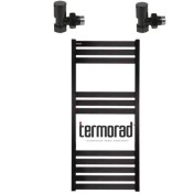 Resim Termorad 50 x 110 cm Termorad Petsa Slim +2 Adet Radyatör Havlupan Vanası Siyah Mat 1/2' 