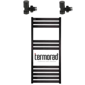 Resim Termorad 50 x 110 cm Termorad Petsa Slim +2 Adet Radyatör Havlupan Vanası Siyah Mat 1/2' 