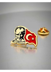 Resim Yörük Tasarım Atatürk&bayrak Yaka Rozeti Altın Kaplama Altın 