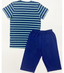 Resim Hçm Erkek Çocuk Kaprili Pijama Takımı Pamuk Çizgili Baskılı A6 Lacıvert 