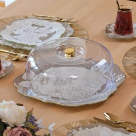 Resim Glore Belize Altın Yaldızlı Cam Kek Fanusu 