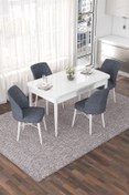 Resim Canisa Nef Serisi 70x114 Açılabilir Mdf Beyaz Mutfak Masası Takımı Ve 4 Füme Sandalye 