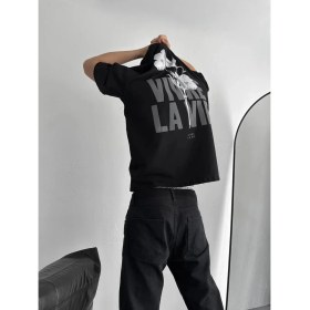 Resim Nemere Baskılı Oversize Bisiklet Yaka T-Shirt - Siyah 