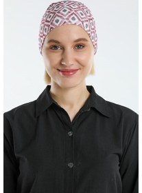 Resim Hürrem Bone Bordo Pratik Hazır Geçmeli Tesettür Bone Sandy Kumaş Geometrik 21 Bordo 