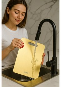 Resim Vestia Paslanmaz Çelik Titanyum Gold Kaplama Çelik Kesme Tahtası Golden Blast 