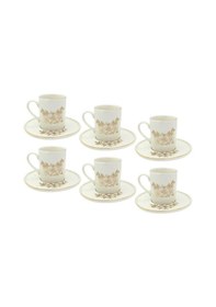 Resim Altın Yaldızlı Çiçek Buketi Desenli 6 Kişilik Porselen Fincan Takımı Altın 