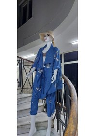 Resim Boho Şalvar Pantolon Asimetrik Ceket Takım Mavi 