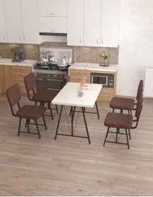 Resim Mygusi Hayat 4 Kişilik Mutfak Masa Takımı Beyaz Masa Kahve 2773753084614 