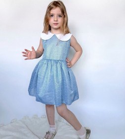 Resim Linola Baby Kids Shiny Simli Bebe Yakalı Çocuk Elbisesi Mavi 