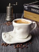 Resim Mithra Life 110 ML Yüz Şekilli Seramik Beyaz Türk Kahvesi Fincan Takımı MIT1079 