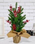 Resim Yılbaşı Ağacı Kokina lı Yapay Çam Ağacı Kraft Saksıda 55cm 