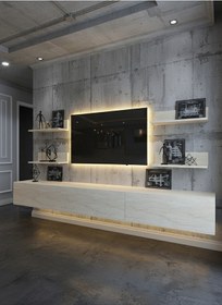 Resim Resital Ledli Duvara Monte Tv Sehpası - Traverten - W6020-8 Traverten 