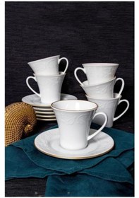 Resim Güral Porselen Bahar Dalı 6 Kişilik Yaldızlı Kahve Fincanı Takımı 