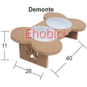 Resim Ahşap Köpek Mama Kabı 2 Li Mdf Km-02 - Demonte 