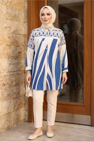 Resim Kirazca Butik Kadın Desenli Oversize Tesettür Tunik Rahat Kalıp 80/85 cm 