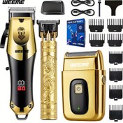 Resim WEEME 3 Parça Erkek Elektrikli Saç Kesme Seti, Ev Tipi USB Şarjlı Saç Makinesi, Alaşımlı Bıçak Başlığı, LCD Ekran, Oyma Desen, Seyahat ve Ev Kullanımı İçin, Babalar Günü Hediyesi 