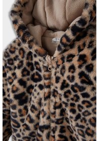 Resim Defacto Kız Bebek Kapüşonlu Leopar Desenli Fermuarlı Pelüş Mont E7993a525aubg744 Bej 