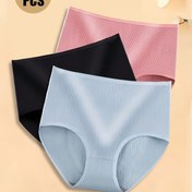 Resim 3 adet Kadınlar için Yüksek Bel İç Çamaşırı - Nefes Alabilen, Kalça Kaldırıcı ve Şekillendirici, Büyük Beden, Düz Renkler (Pembe, Açık Mavi, Siyah), Rahat ve Şık, Günlük Giyim İçin, Büyük Beden İç Çamaşırı | Basit Tarz İç Çamaşırı | Nefes Alabilen Kumaş 