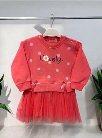 Resim Zekids Kız Bebek Lovely Yazılı Tütü Etekli Pamuk Elbise-14832 Neon Pembe 