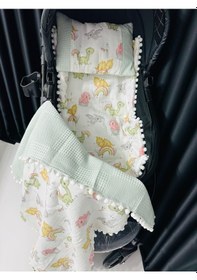 Resim Dino 90 100 Çift Katlı Pikeli Müslin Battaniye Yastık Ve Alt Açma 3 Lü Set - Yeşil Yeşil 