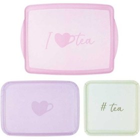 Resim Tantitoni Melamin Tea Desenli 3lü Kaydırmaz Tepsi 25-36-43cm Elvin Home Concept Çok Renkli 
