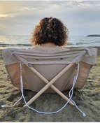 Resim Askılı Katlanabilir Portatif Şezlong Bej Rengi Sırt Dayanaklı Katlanabilir Plaj Ve Piknik Örtüsü 