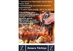 Resim Zenara Ergonomik LCD Ekran Çift Ölçüm Birimi Hafızalı Et Sıvı Mama Sıcak Soğuk Saplamalı Gıda Termometresi 