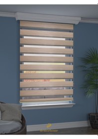 Resim Br Demor Home Geniş Pliseli Latte Rengi Zebra Stor Güneşlik Perde Metal Kasa Latte Rengi 