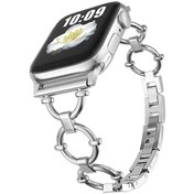 Resim Ekılıf - İos Watch 7 45mm Uyumlu - Kordon Metal Kordon Krd-56 - Gümüş 