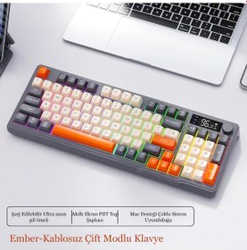 Resim 2.4g Bluetooth 5.0 Çift Bağlantılı Gaming Kablosuz Oyuncu Klavyesi Led Ekran Pbt Top Baş 