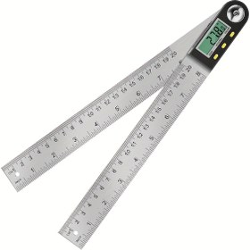 Resim Paslanmaz Çelik Dijital Açı Bulucu Pergel Ahşap Ölçüm Aracı Büyük LCD Ekran ile 
