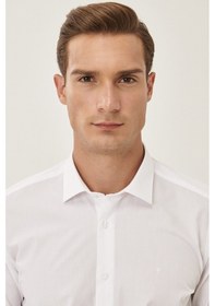 Resim AC&Co / Altınyıldız Classics Erkek Beyaz Ütülemesi Kolay Slim Fit Dar Kesim Klasik Yaka Pamuklu Gömlek Beyaz 