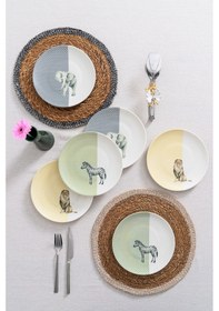 Resim 6'lı Savanda Safari Temalı Pasta Tabağı Seti 20cm - Kahvaltı & Tatlı Sunum Renkli 