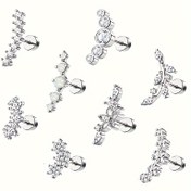 Resim 2D Düz, Kadınlar için alerji önleyici 1 küpe düz arka kıkırdak konç spiral piercing takı yay şeffaf kare sentetik zirkonya basit retro zarif Avrupa ve Amerika kadınlar için paslanmaz çelik gümüş yaprak çiçek 