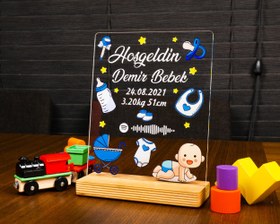 Resim Kişiye Özel Pleksi Şeffaf Çerçeve Hoşgeldin Bebek Doğum Hediyesi / Pembe - Mavi Tasarım Seçeneği - Pembe 