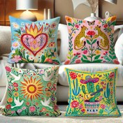 Resim 4 adet Meksika Bohemian Atma Yastık Kılıfı Tutkulu Çiçekler Kaktüs Leopar ve Güneş Tasarımı, Modern Tarz, Yumuşak ve Rahat Yastık Kılıfı, Fermuar Kapanışı, Oturma Odası Kanepe Yatak Odası Odası için Mükemmel Ev Dış Mekan Dekorasyonu ve Hediyeler için En İyi Seçim, Makine Yıkanabilir, Tek Taraflı Baskı Yastık Çekirdeği Yok, Üç Boyut Mevcut 