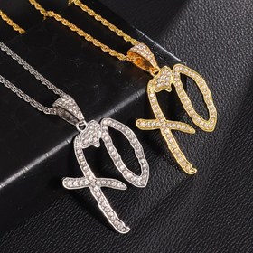 Resim 1 adet Moda Hip Hop XO Harf Kolye, Küpik Zirkonyum İşlemeli, Alaşım Yapı, Unisex Sokak Modası Rap Parti Takıları 