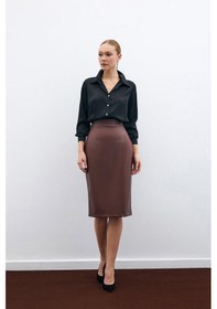 Resim Sateen Deri Kalem Etek - Kahve-135594 Kahve 