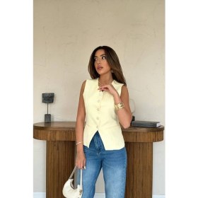 Resim Alinn Butikk Sarı Belden Oturtma Detaylı Düğmeli Yelek 